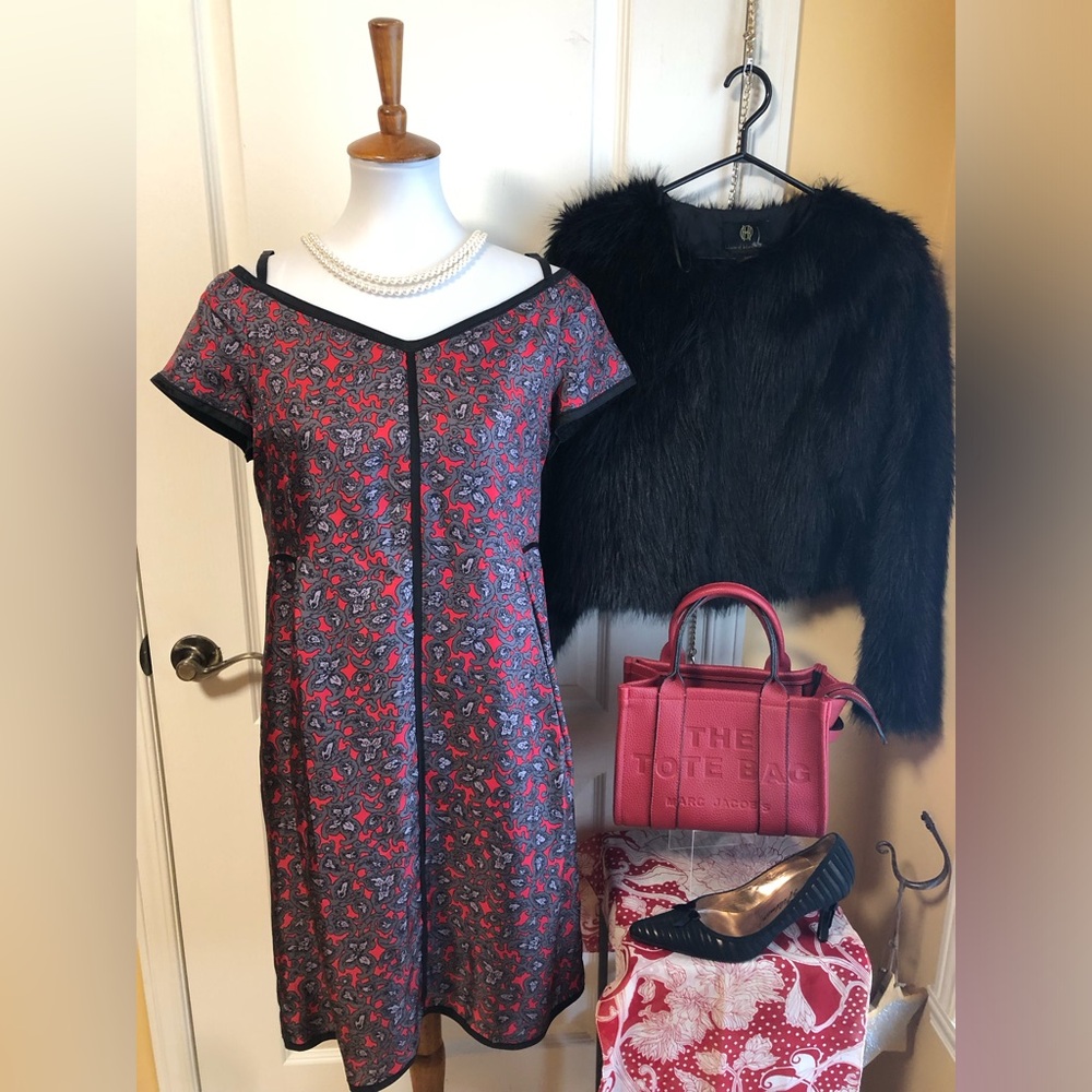 100% silk floral print off shoulder dress by Marc Jacobs